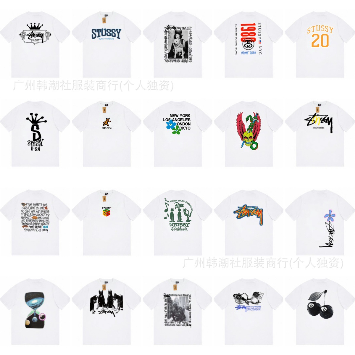 跨境一件代发潮牌印花短袖t恤豹联名火柴人蚂蚁太极皇冠美式情侣