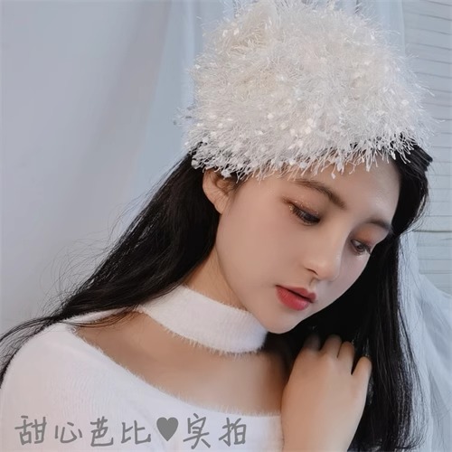 原创法式复古小帽子半帽发箍黑色流苏蝴蝶结头箍毛毛韩版发饰女