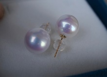 媲美澳白天女的淡水珍珠耳钉11-12mm淡水珍珠正圆18k金成品批发