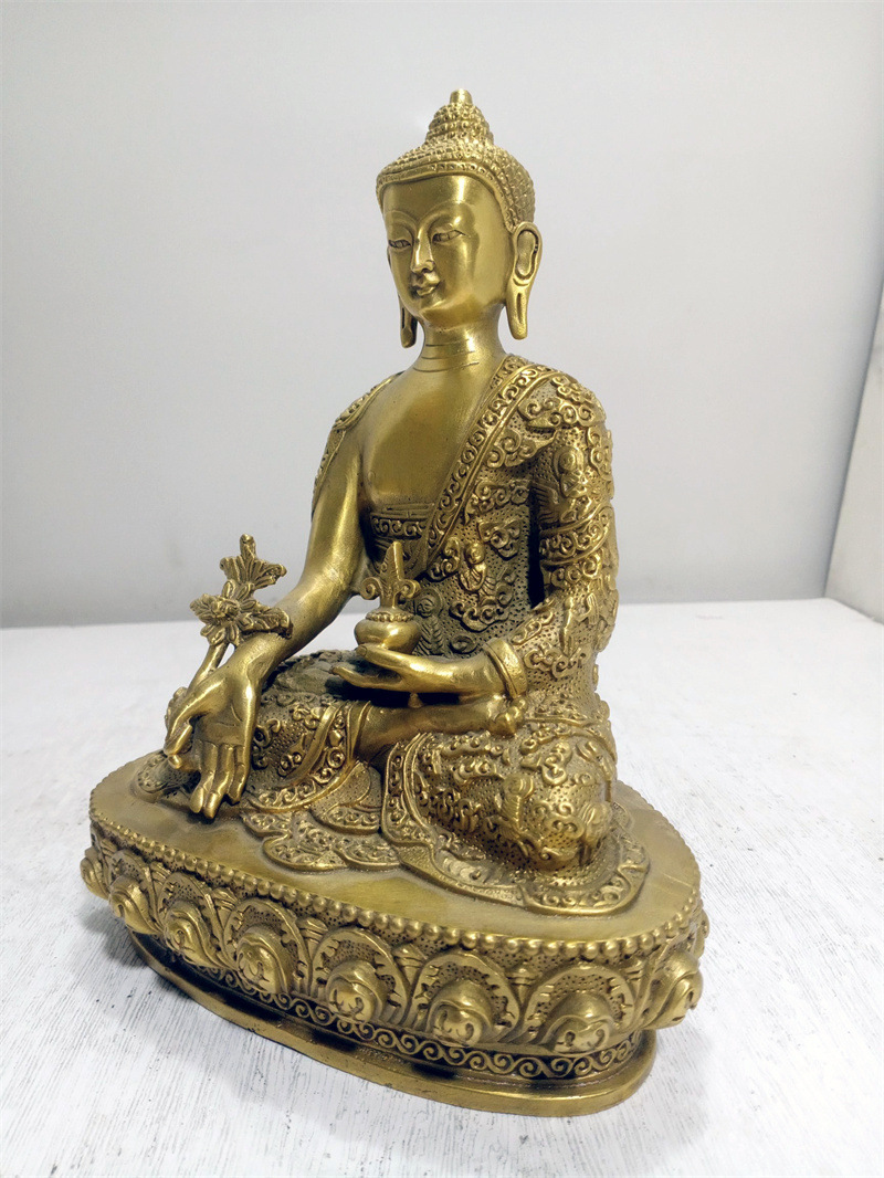 黄铜药师佛药王菩萨佛像 佛教佛具用品 家居摆件饰品工艺品铜器