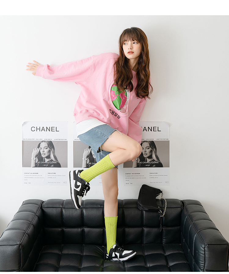 长袜子女中筒纯色双针竖条运动袜高筒加厚保暖粗线袜子情侣男袜