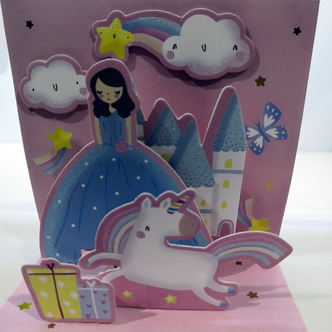 定制纸雕创意3d彩虹小马立体贺卡生日新年节感恩祝福卡立体贺卡