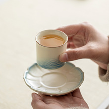 米黄花瓣茶杯垫中式陶瓷茶垫杯托手工功夫茶具茶道配件茶托隔热垫