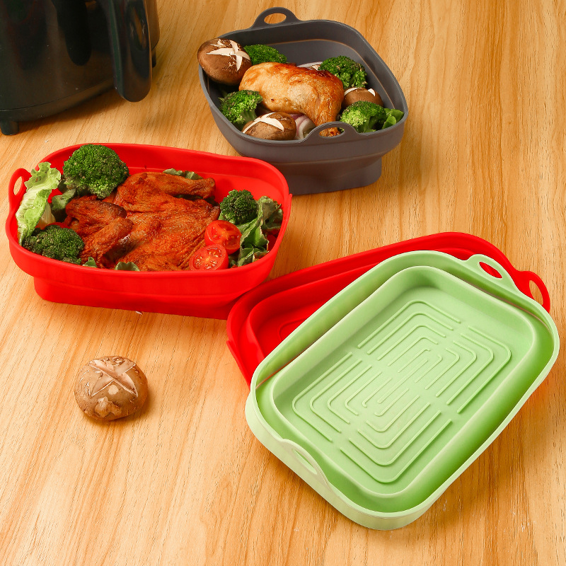 亚马逊跨境新款 长方形折叠空气炸锅硅胶烤盘垫 蛋糕烤盘烘焙工具