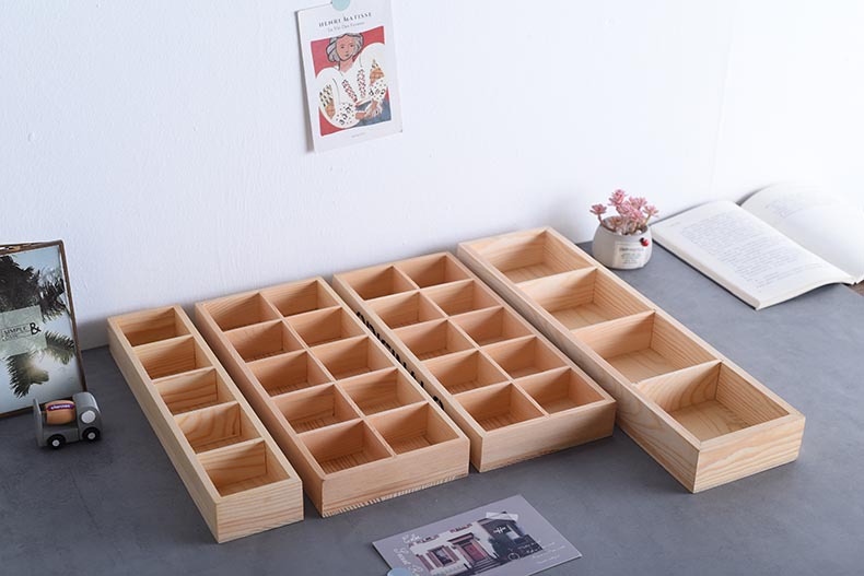 厂家定制 木质小格子分类杂物收纳盒物品方格正方形松木储物盒子