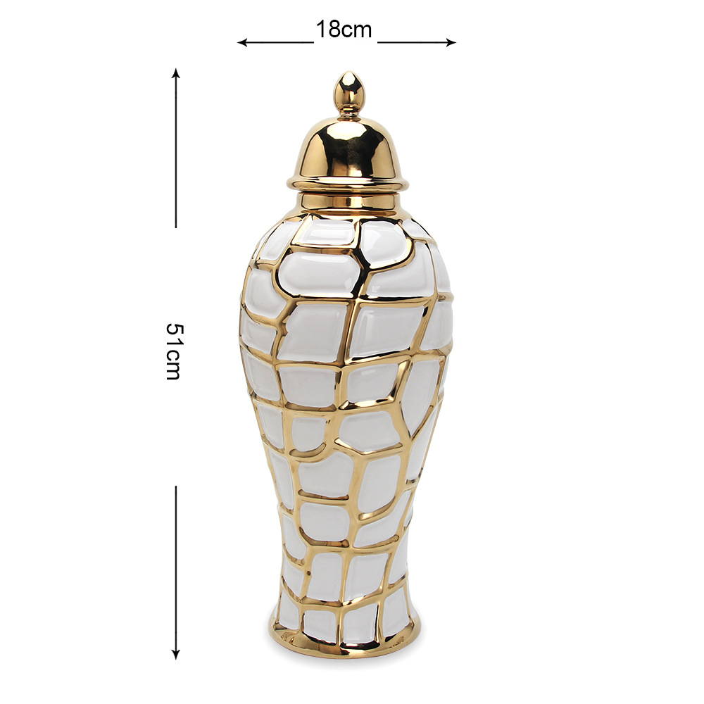 Ceramic Light Luxury Electroplating Temple Jar European Flower Vase Crafts Decoration Hallway Soft Outfit Decorative Storage Jar