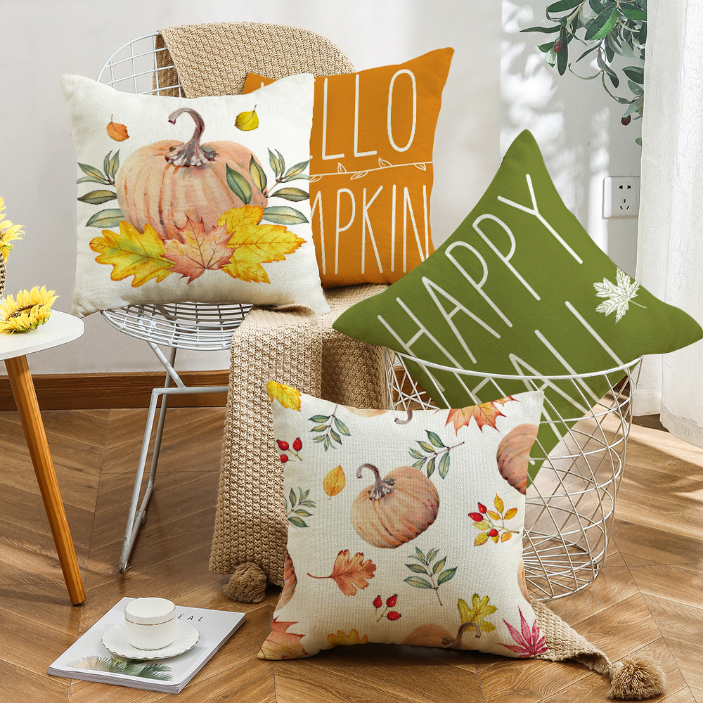 2024 New Thanksgiving Harvest Pillow Autumn Pumpkin Orange Printing Farm Decoration Sofa Pillow Cases Wholesale