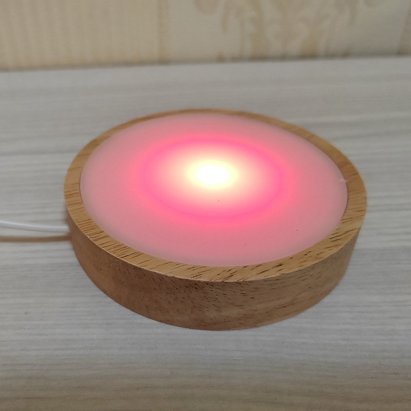 round Solid Wood Luminous Base Diffuser Diy Resin Luminous Internet Celebrity Piggy Bottle Led Lamp Holder Night Light