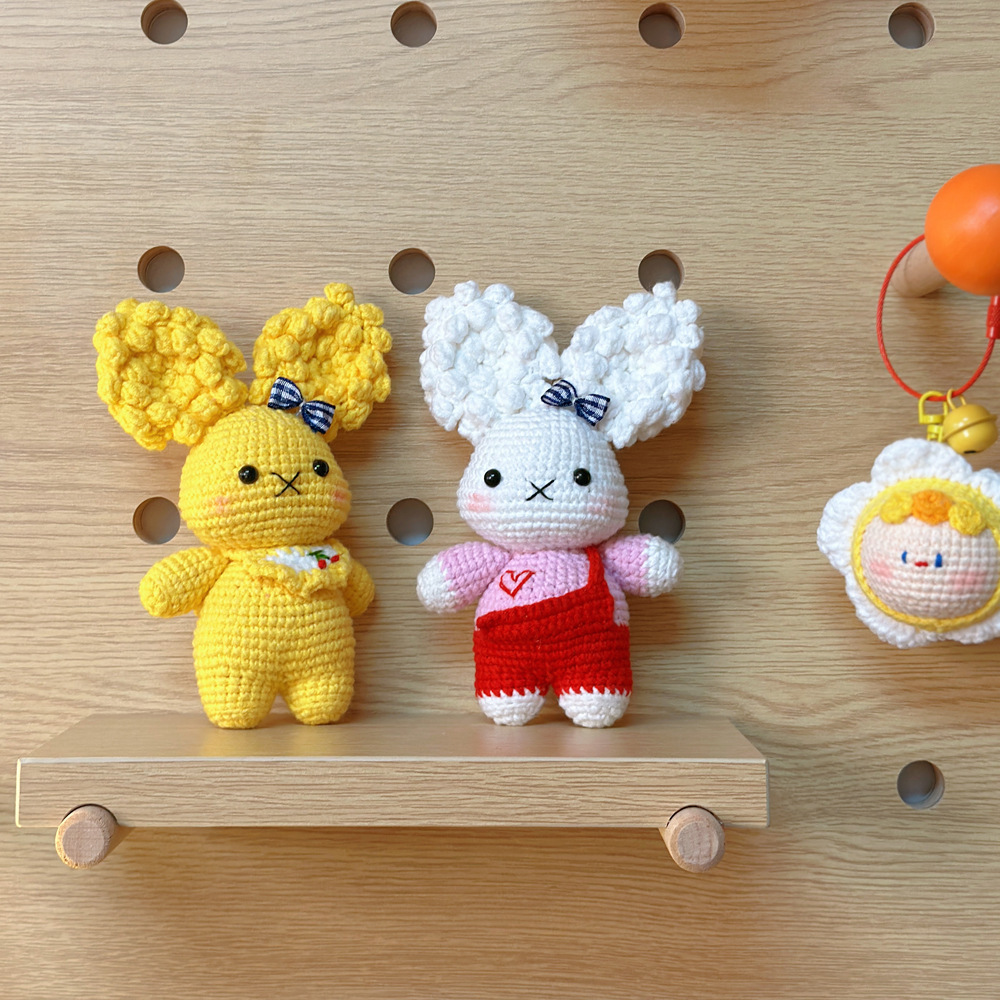 小红书爆米花兔子玩偶 纯手工毛线编织挂饰可爱卡通公仔挂件包包