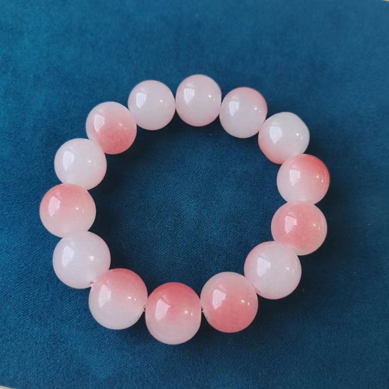 Xiaohongshu Bracelet Pliable Temperament Gradient Color Pink Peach Beads Bracelet Student Hand Toy round Beads Gift for Bestie