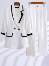 白色西装套装女夏季薄款职业气质女神范感休闲七分袖西服外套