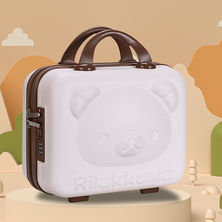 14-Inch Pp Suitcase 3D Cartoon Bear Cosmetic Case Multifunctional Mini Makeup Storage Bag Gift