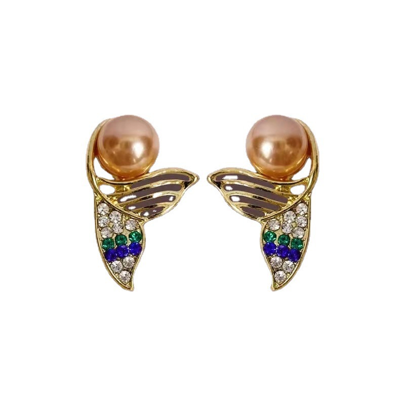 Design Mermaid Tail Pearl Stud Earrings Sterling Silver Needle 2021 New Hot Selling Temperament Earrings