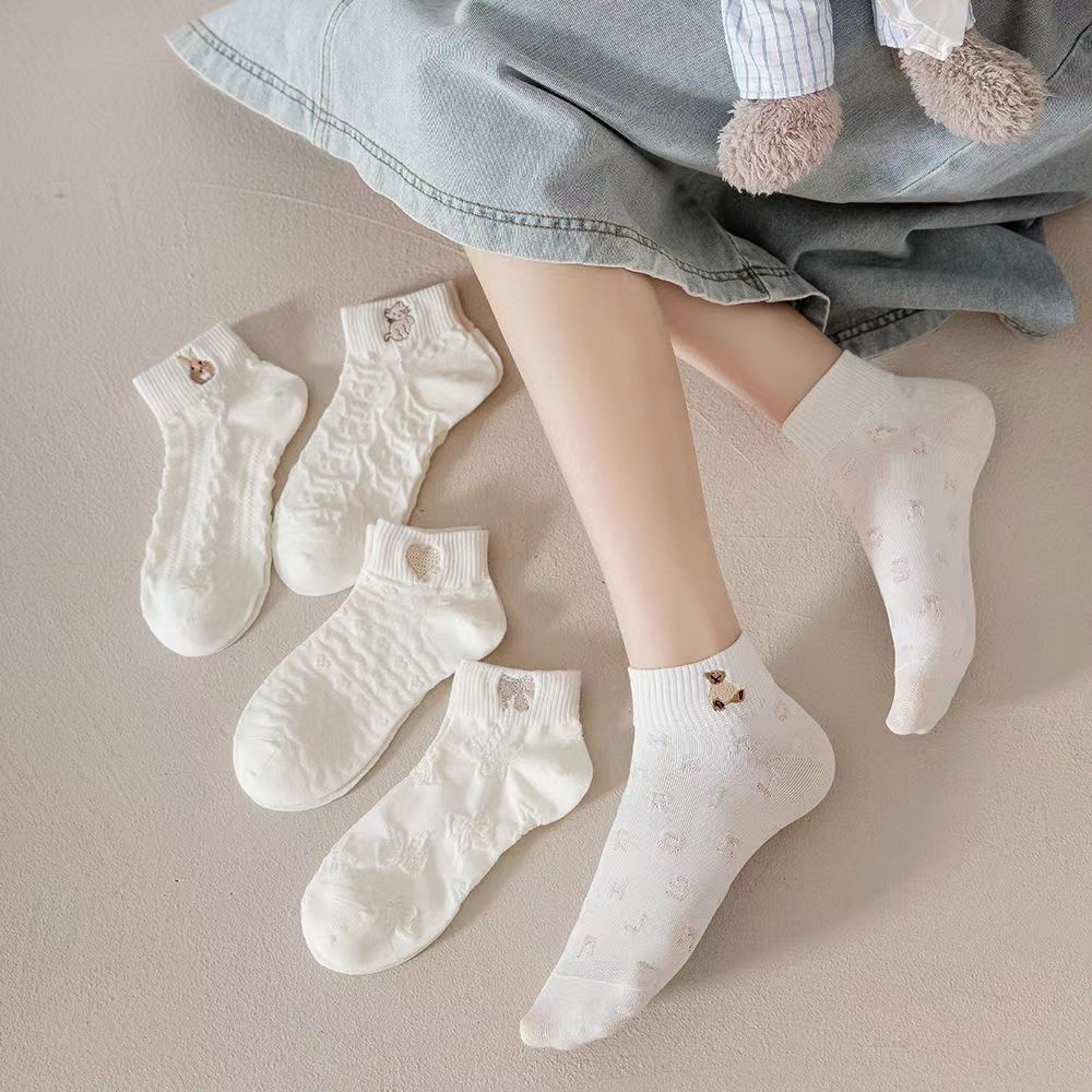 Socks Women's Socks Low-Top Breathable Trendy Women's Socks Summer White Bear Korean Style Spring Summer Short Boat Socks Women