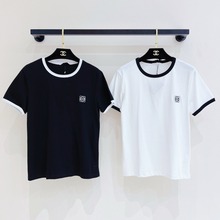 24春夏新款小众设计胸前小logo点缀撞色领口休闲短袖T恤