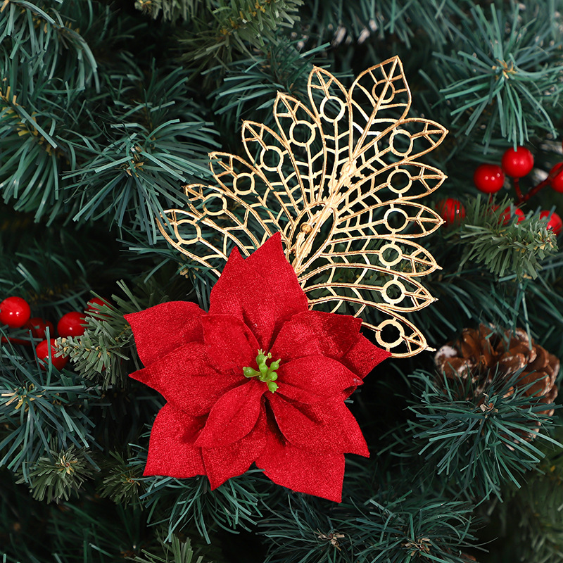 外贸圣诞装饰品仿真花插件圣诞树装饰品圣诞花环装饰配饰批发