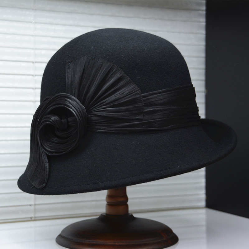 菲律宾真丝麻褶皱羊毛毡 圆顶毡帽盆帽卷边礼帽秋冬女-阿里巴巴
