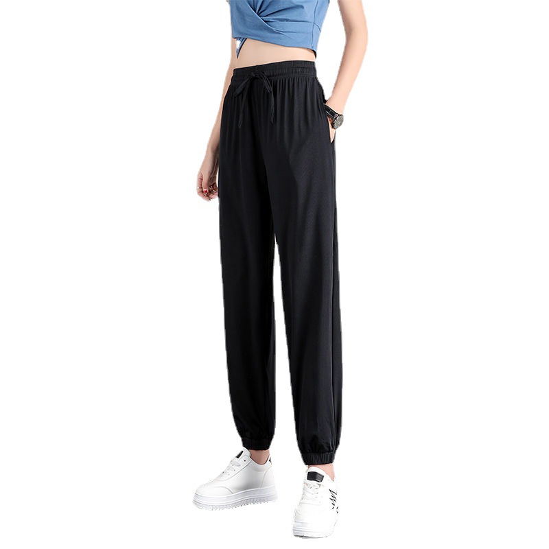 Ice Silk Sports Pants Female Loose Tappered Summer Thin Casual Sweatpants Drooping Slimming plus Size Wide Legs Bloomers Women Clothes