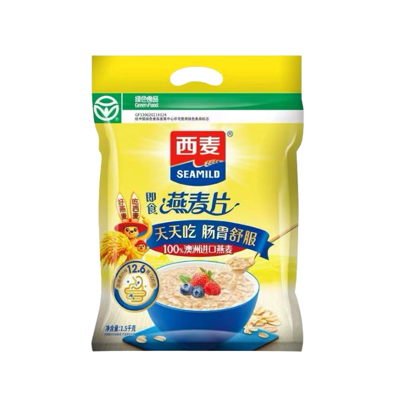 西麦燕麦片1500g*2袋装无蔗糖添加速食免煮即食早餐营养代餐饱腹