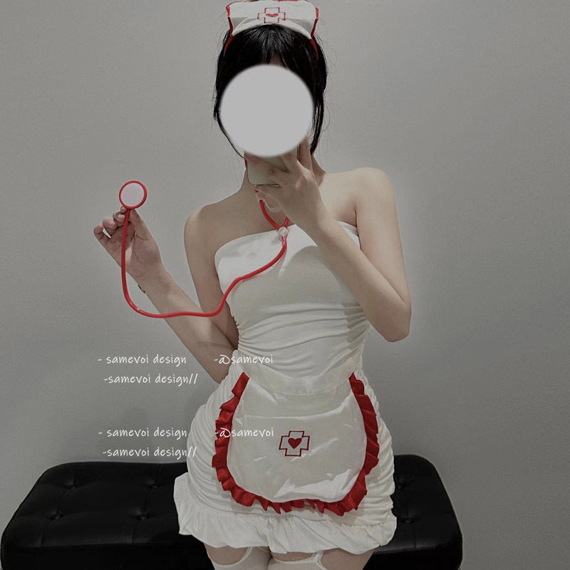 samevoi品牌情趣内衣女性感抹胸护士制服诱惑白色连体火辣激情套
