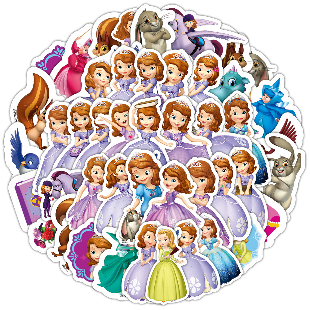 50张小公主苏菲亚贴纸装饰行李箱吉他手账滑板车桌面防水贴画批发