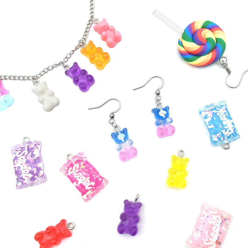 Mixed 32 Simulation Lollipop Bear Candy Resin Pendants Lucky Bag DIY Ornament Accessories Children's Toy Accessories