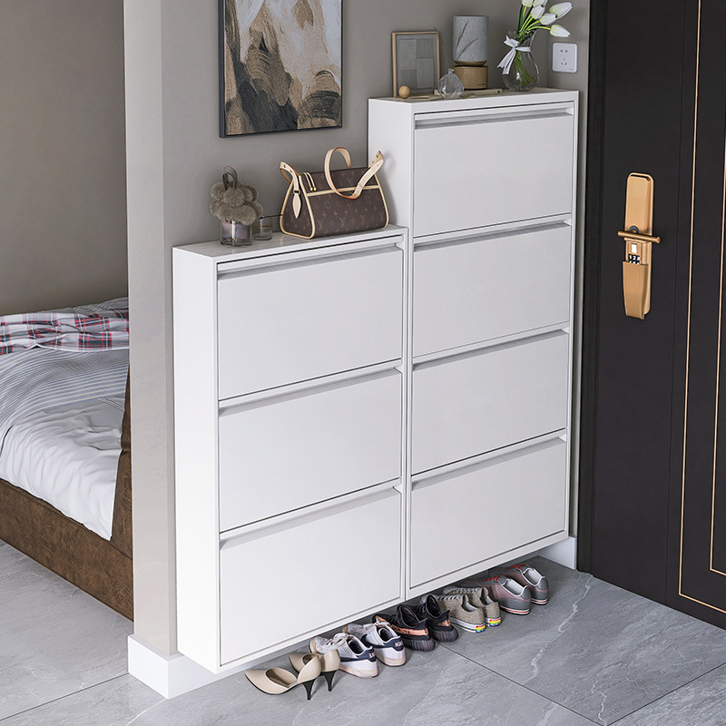 毕威尔超薄鞋柜15cm家用门口大容量钢制翻斗柜小户型北欧窄玄关柜