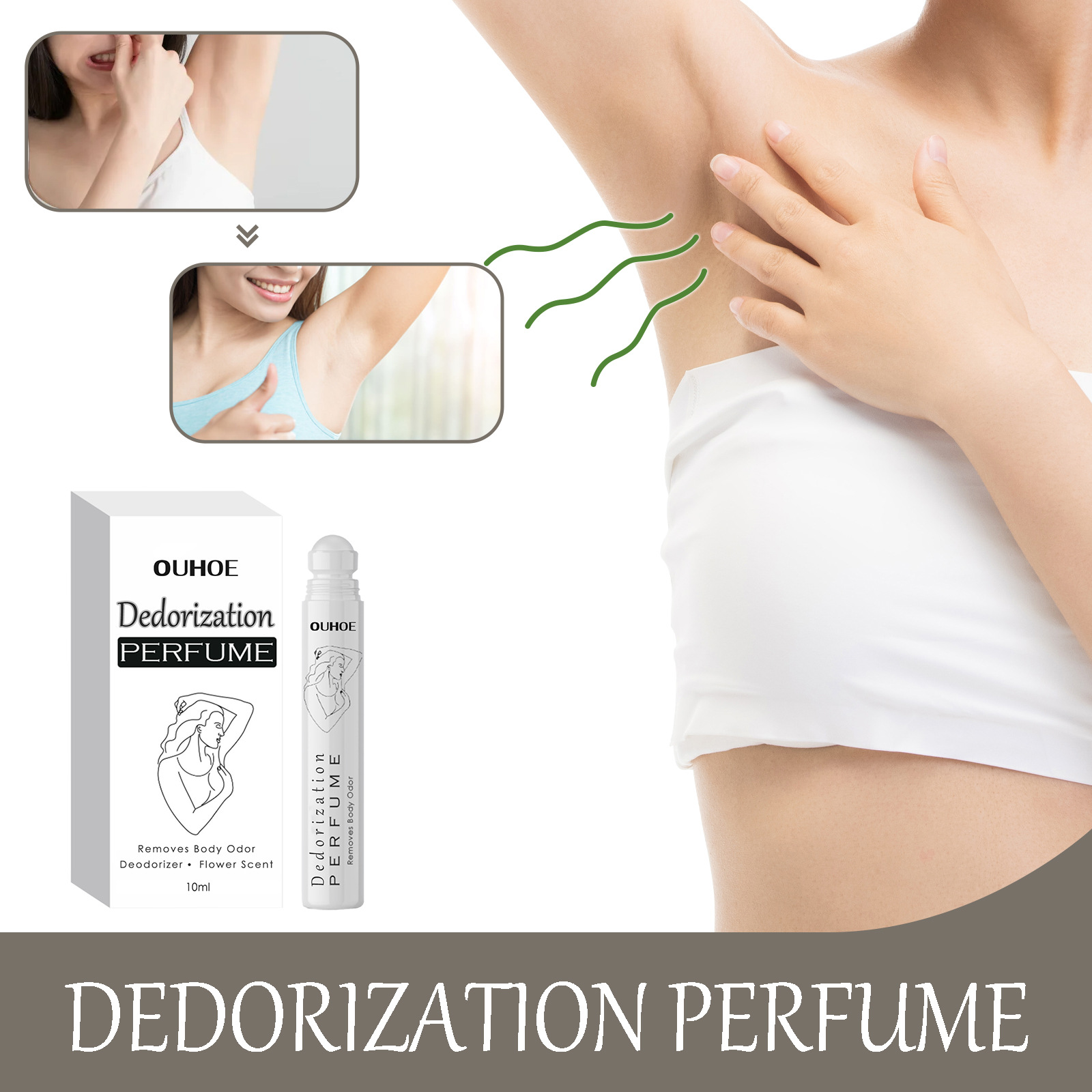 Ouhoe Deodorant Perfume Ball Relieving Armpit Body Odor Refreshing Antiperspirant Natural Fragrance Portable Perfume