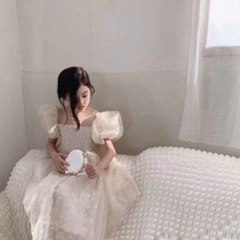 连衣裙女童2024夏季新款韩版超仙公主礼服演出泡泡短袖抖音梦幻潮