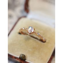 天然蓝月光石开口戒指环女可调节镀金高级日系轻奢镶嵌宝石