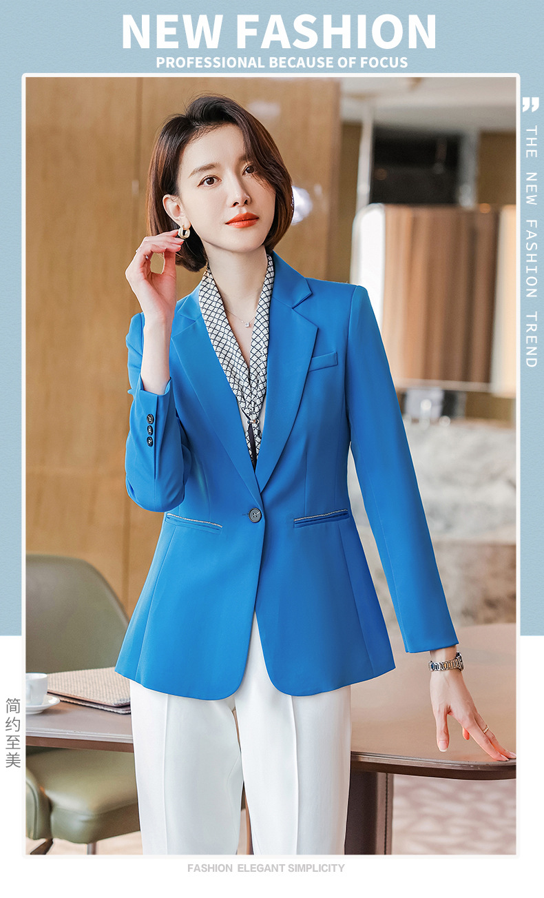 2022春秋新款小众蓝色小西装外套女韩版修身百搭气质女西服套装