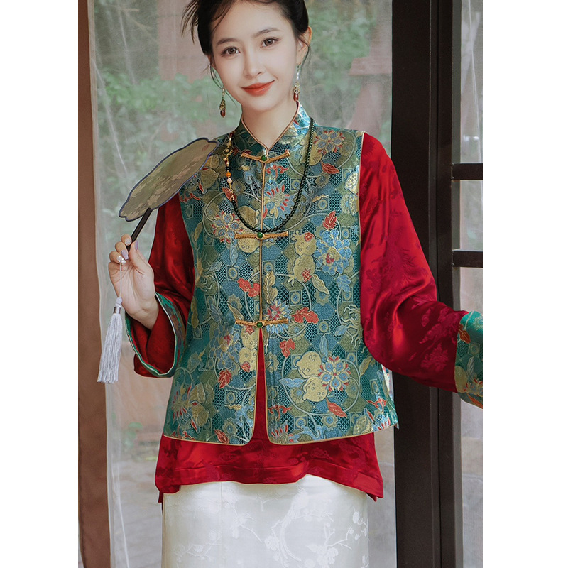 高端真丝织锦缎马甲女复古2024春季洋气时髦坎肩上衣 不退不换!