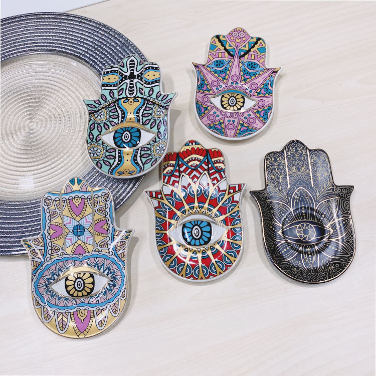 Nordic Creative Black Buddha Eye Tray Ceramic Coaster Home Hallway Decorations Decoration Jewelry Storage Tray