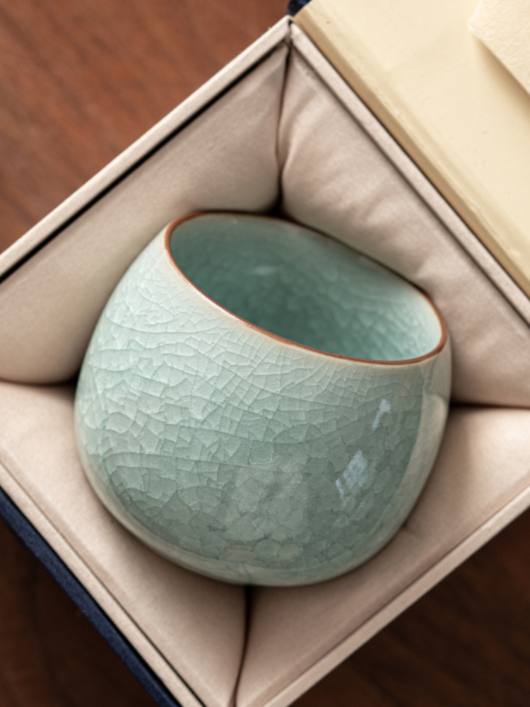 汝窑主人杯茶杯开片冰花釉陶瓷可养单杯品茗杯功夫茶具茶碗盏礼盒