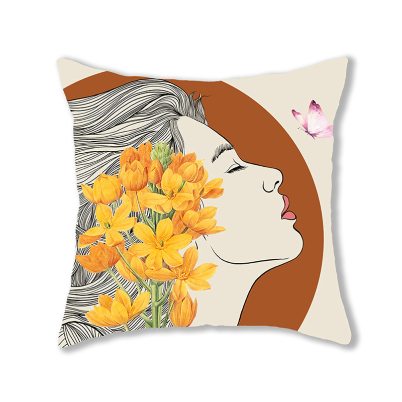 Sunflower Linen Digital Printing Pillow Home Living Room Sofa Dining Room Bedroom Hand Painted Flower Butterfly Cushion Cover