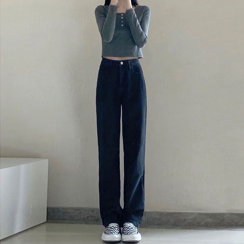 Black Pear Shapes Wide Leg Jeans for Women 2023 Autumn and Winter New Loose High Waist Straight Lengthened Mop Pants