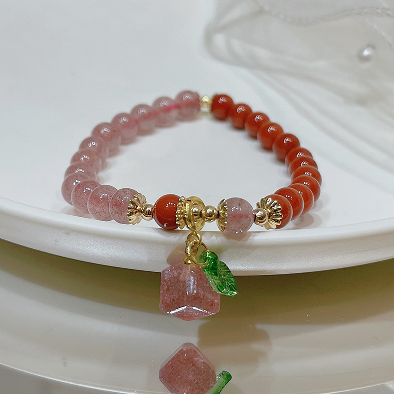新草莓晶平安扣手串南红玛瑙拼接草莓晶手链转运复古草莓晶手饰爆