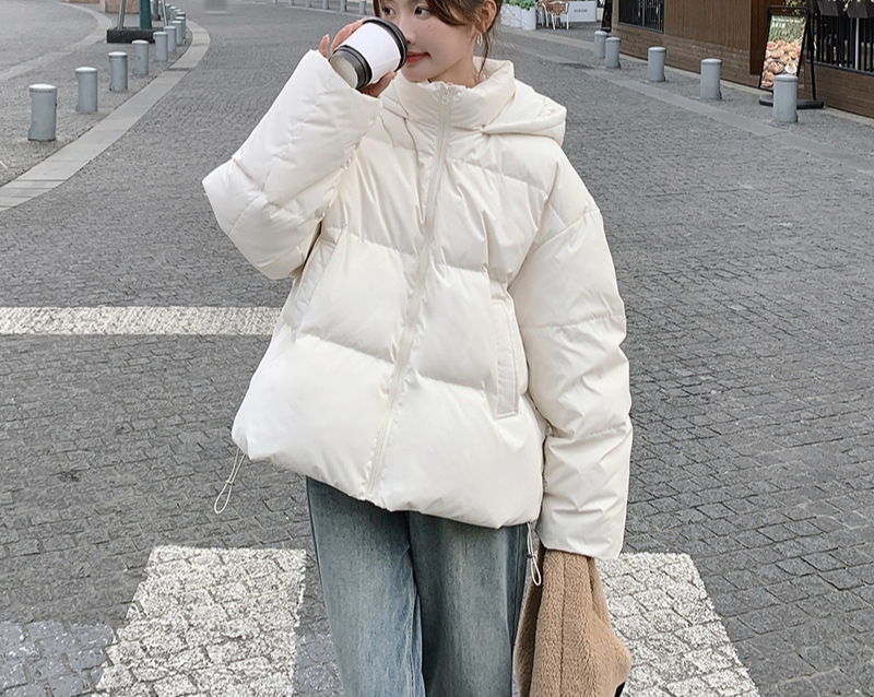 白色冬季棉服女2023新款小个子短款连帽面包服蓬松防寒服外套棉衣