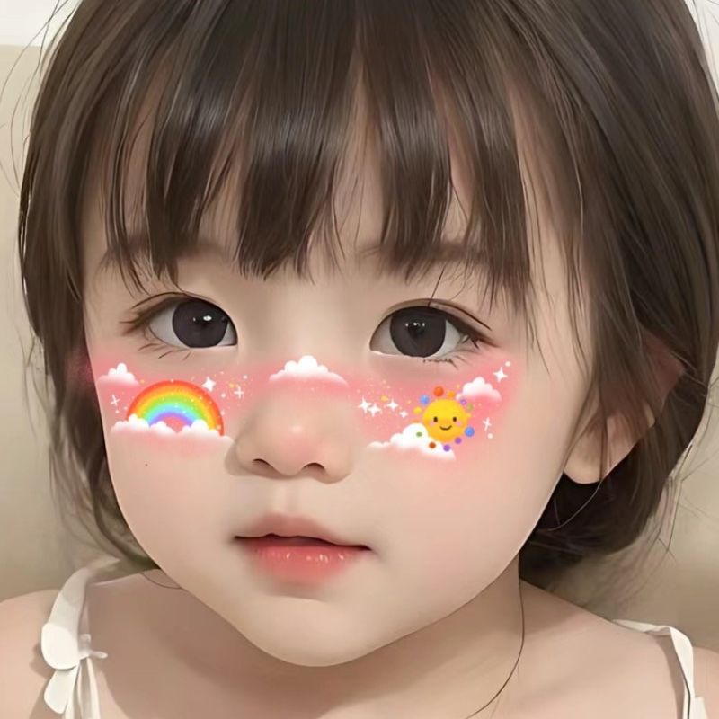 六一贴纸可爱彩虹太阳纹身贴 妆容脸贴卡通儿童运动会脸妆纹身贴