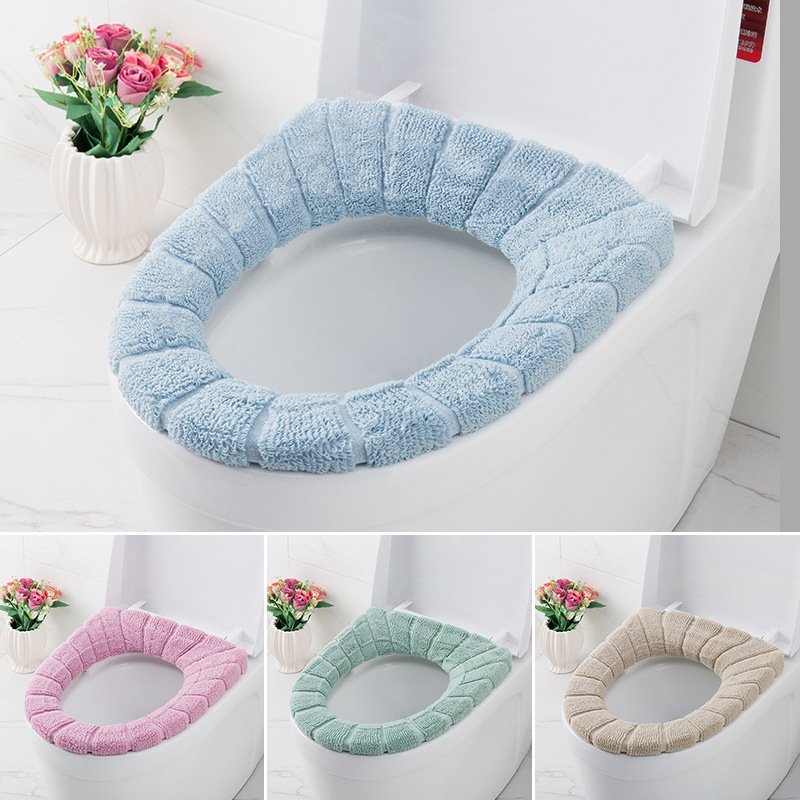 Universal Thickened O-Type Toilet Mat Washable Household Fleece-Lined Warm Toilet Seat Cover Nordic Ribbon Handle Toilet Cover