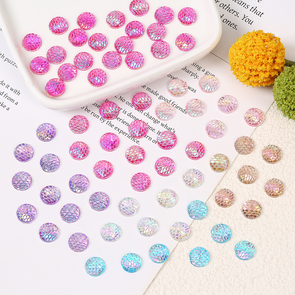 10mm Scale Color Acrylic Bottoming Drill round Mermaid Colorful Patch DIY Decorative Jewelry Semi-Finished Products