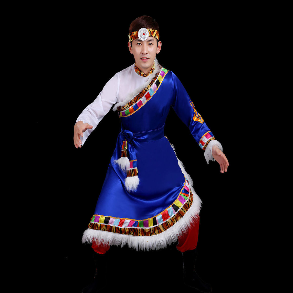 少数民族男藏族舞蹈演出服舞台表演服西藏男士藏袍套装服装节日服