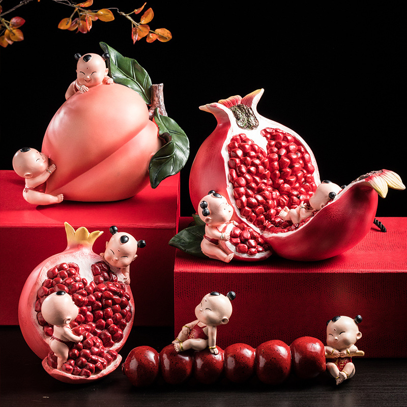 创意石榴装饰摆件多子多福糖葫芦中国福娃工艺品礼品结婚生日礼物