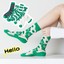 2023春夏新款韩国ins小众透明袜子女中筒袜棉底绿色花朵玻璃丝袜