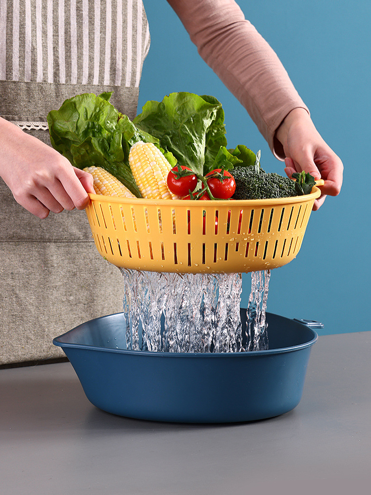 双层塑料沥水篮洗菜盆洗菜篮厨房客厅家用水果盘果篮洗水果菜篮子