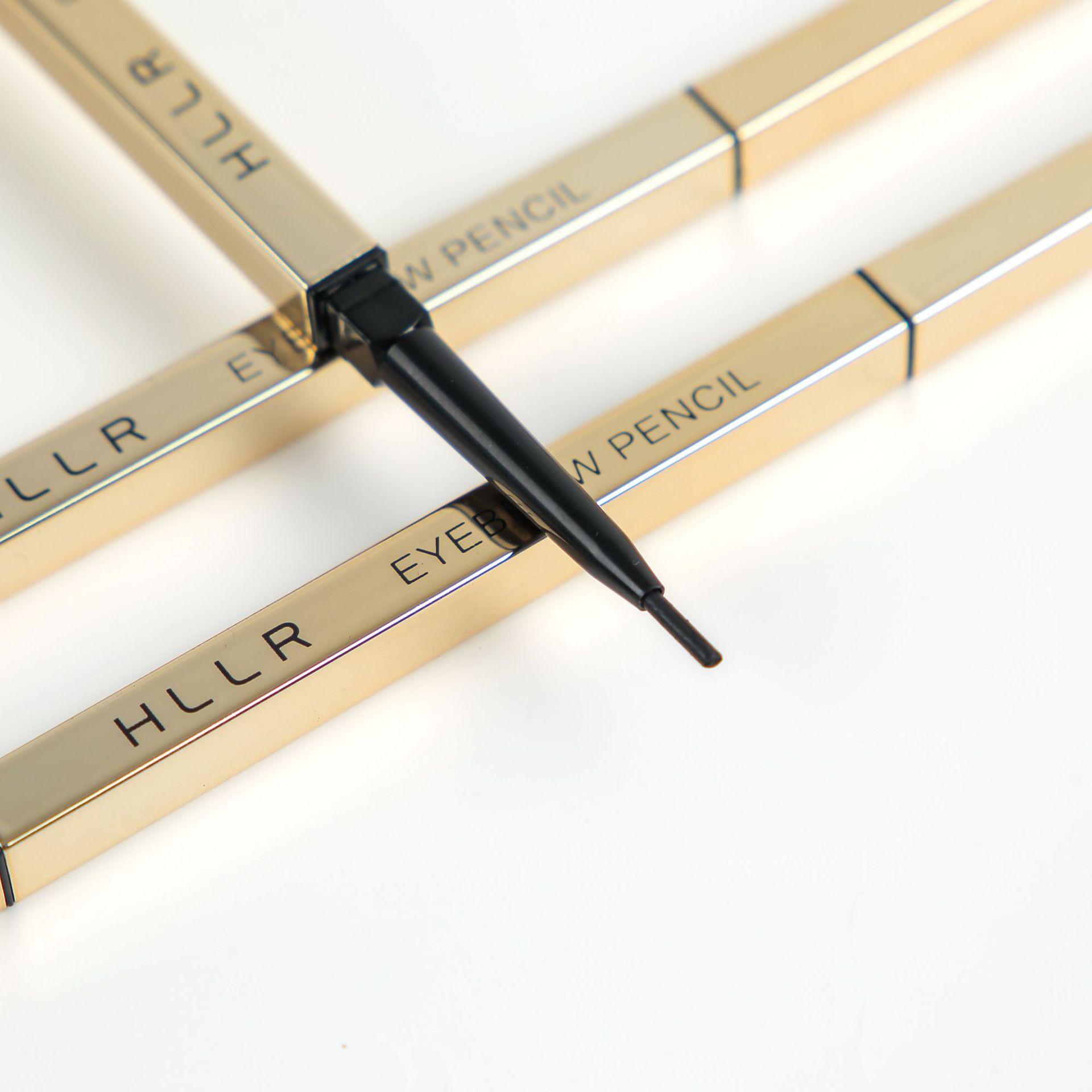 Helen Liren Small Gold Chopsticks Double-Headed Eyebrow Pencil Aluminum Tube Thin Head Easy to Color Smear-Proof Makeup Gold Bar Eyebrow Pencil Natural Black