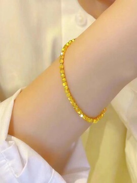 新款24k黄金手链女碎银几两蹦迪手镯转运珠防真999足
