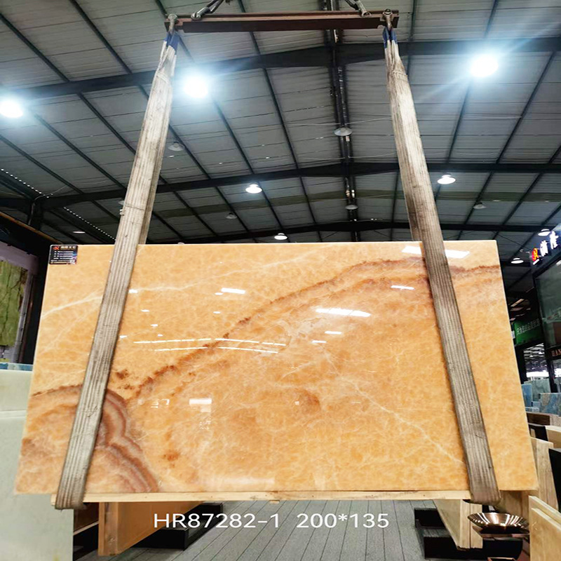 黄玉天然玉石大理石餐桌面板茶几台面别墅背景墙玉石摆件石材