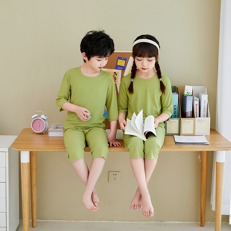 Summer Children's Ice Silk Air Conditioning Clothes Boys' Girls' Home Wear Short-Sleeved Shorts Baby Suit Big Children's Pajamas Fashion