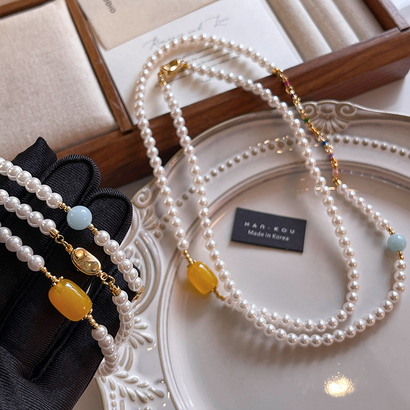 s‘s double-layer australian white pearl necklace light luxury minority high-grade clavicle chain fashion all-match temperament necklace wholesale